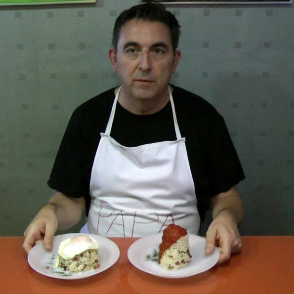Arroz blanco con bacon y jamón