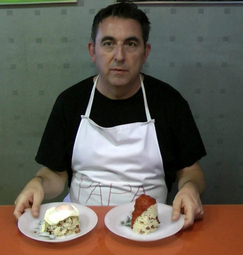 Arroz blanco con bacon y jamón